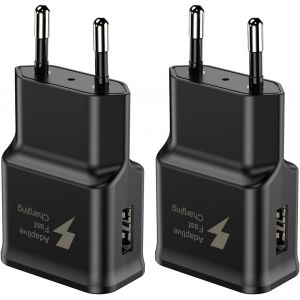 Samsung15w Fast Charger Usb Plug [2-Pack] For Samsung Galaxy S22, S21, S20, S10, S10e, S9, S8, S7, S6, Edge/Plus/Active/A13/A14/A53 5g/Note 5/8/9/10/20 And Other Fast Charging Devices (Black) - Neuf