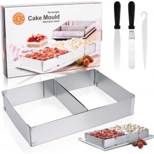 Jexnovashop-Cadre De Cuisson Rectangulaire R&eacute;glable De 5 Cm De Haut - De 27 X 18 &Agrave; 52 X 33 Cm - Avec Palette D'angle - En Acier Inoxydable - Pour P&acirc;tisserie, G&acirc;teaux Superpos&eacute;s - Neuf
