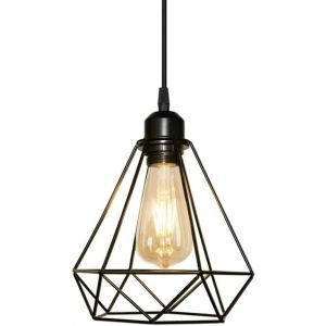Kal-Suspension Luminaire Vintage Industrielle Lustre Abat-Jour Forme Diamant 20cm En Métal Corde Ajustable Plafonnier E27 Rétro Pour Salon Cuisine Chambre Noir - Neuf