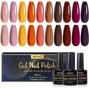 Vernis Semi Permanent,10 Couleurs Violet Orange Rouge Foncé Jaune Brun Gel Uv Led Vernis À Ongles,Série Automne Vernis Gel Uv Semi Permanent Pour Novice Manucure Kit,8ml - Neuf