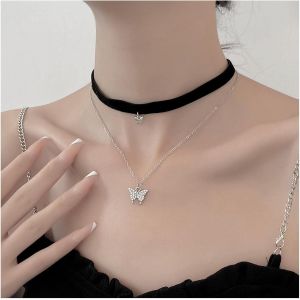 Kal-Collier Ras Du Cou En Velours Vintage Collier Pendentif Papillon En Cristal Cz Collier Collier Gothique En Velours Collier Papillon En Argent Cz Bijoux Pour Femmes Et Filles - Neuf