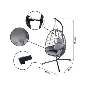 Fauteuil Oeuf Suspendu En Rotin "Cosi" - 99 X 92 X 194 Cm - Gris - Neuf