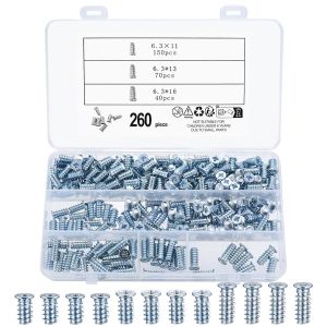 260 Pcs Vis Euro pour Meubles, Vis a Bois a T&ecirc;te Frais&eacute;e Plate pour Armoire Placard, Vis Euro de Fixation &agrave; Empreinte Pozidriv pour Glissi&egrave;re de Tirage, 6,3 mm x 11 mm/6,3 mm x 13 mm/6,3 mm x 16 mm - Neuf