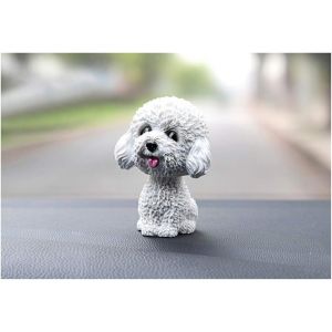 (Teddy blanc) Figurine de chien adorable pour voiture qui bouge la tête, jouet qui hoche la tête, décoration de tableau de bord, décoration d'intérieur de voiture pour chien qui hoche la tête - Neuf