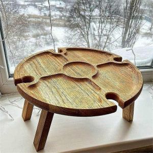 Support De Verre À Vin 2 En 1,Plateau De Pique-De Table De Support De Verre À Vin Pliable - Neuf