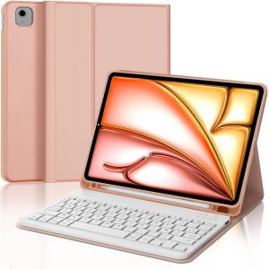 Epkh-Coque Clavier Pour Ipad Air 11"" M2/M3 2024/2025, Azerty Fran&ccedil;ais Clavier Bluetooth D&eacute;tachable Avec Fente Pour Stylo Pour Ipad Air 11 Pouces M3/M2 2025/2024, Rose - Neuf