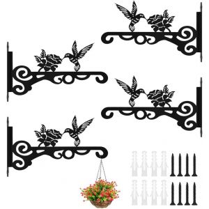 MEVRONISSHOP-Supports de Panier &agrave; Suspendre pour ext&eacute;rieur, 4 Pcs Noir Support Crochet Plante Suspendues en Fer Forg&eacute; Support de Panier Suspendu &agrave; Montage Mural D&eacute;coration de Panier Suspendu, Motif C - Neuf