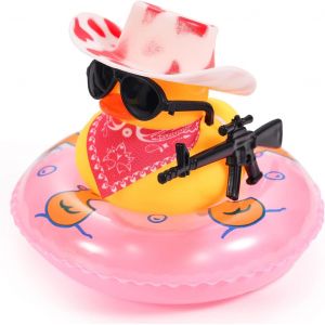 KALANKA-Canard pour Voiture, Caoutchouc Canard pour Voiture Tableau de Bord Jolies Décorations pour Le Tableau de Bord de la Voiture avec Anneau de Bain Chapeau Écharpe Lunettes (Style 3) - Neuf