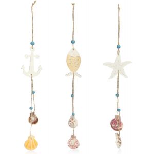 3X décoration à Suspendre en Bois avec étoile de mer,Poisson et Ancre-Coquillages décoratifs à Suspendre-décoration à Suspendre Maritime pour la Maison (3 pièces-35 x 5,5 cm) - Neuf