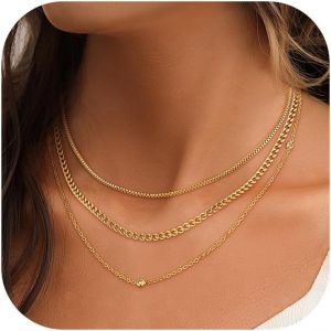 Kales-3 Pcs Collier Acier Inoxydable Plaqué Or 14k Collier Femme Filles Collier Chaîne Serpent Or Réglable Chaîne Plate Fine Collier Ras Du Cou Empilable Figaro Chaine Serpent Doré Chaine Bijoux - Neuf