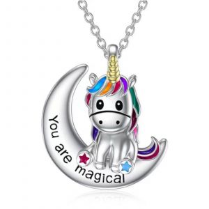 Collier Licorne En Argent Sterling Pour Femme, Pendentif Licorne Lune Et C?ur, Bijou Licorne Cadeau Femme Fille Licorne1 - Neuf