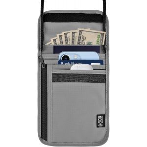 TRAHOO-Pochette Tour de Cou Voyage avec Bloqueur RFID, Imperm&eacute;able Sac de Passeport pour Femme Homme, Portefeuille de Voyage avec Bandouli&egrave;re R&eacute;glable pour Argent Cartes &Eacute;l&eacute;phone, Gris - Neuf