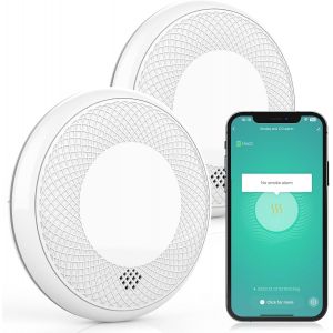 RUNIDUR D&eacute;tecteur de Fum&eacute;e et de CO Combin&eacute; WLAN,Wi-FI D&eacute;tecteur de Fum&eacute;e Combin&eacute; Intelligent et D&eacute;tecteur de Monoxyde de Carbone, Capteur Pr&eacute;cis avec Batterie de 10 Ans, 2 Pi&egrave;ce - Neuf