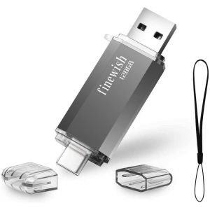 CL&eacute; USB 128 Go, 2 en 1 USB C Pendrive 128gb Portable Clef USB 128go Type C Memory Stick 128 GB pour Huawei Xiaomi Oneplus OTG Android Appareils T&eacute;L&eacute;vision (Gris) - Neuf