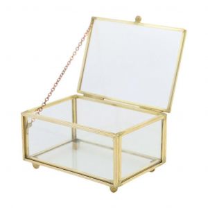 Rectangle Transparent Golden Glass Ring Box Mariage G&eacute;om&eacute;trique Bijoux Organisateur - Neuf