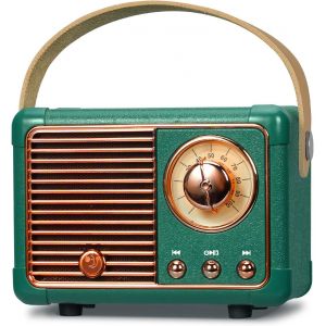 Enceinte Bluetooth portable r&eacute;tro (verte), avec radio FM, haut-parleur puissant de 3 W, diaphragme de basses, appels mains libres, format de poche vintage, compatible USB/carte TF/AUX. - Neuf