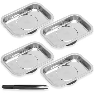 MEVRONISSHOP-Lot de 4 Magn&eacute;tiques &iquest; Plateau Magn&eacute;tique Outils en Acier Inoxydable, 98 x 67mm, Rangement Magn&eacute;tique Vis, Boulons, Support Aimant&eacute; pour Atelier, Aimant Haute Performance - Neuf