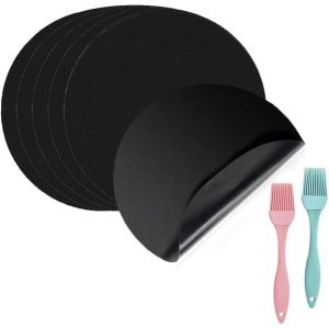 AYUHR-7 Pcs Poêle anti-adhésive Liner Tapis Avec 2 Pinceau à huile en silicone cuisson Cuisine réutilisable durable résistant à la chaleur 24 cm de diamètre Tapis Outils De Cuisson À Haute Températur - Neuf