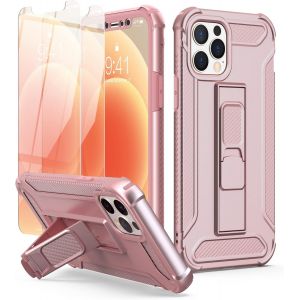 Maa-Coque Pour Iphone 12 Pro Max Avec [2 Verre Trempé] Et [Support],Anti-Rayure Coque Iphone 12 Pro Max Coque Antichoc Pc Rigide Tpu Souple Bumper Etui Pour Iphone 12 Pro Max Case 6,7''or Rose - Neuf