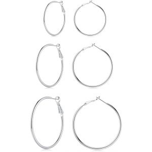 Kal-Grandes Cr&eacute;oles Femme Argent Fin 925 Boucles D'oreilles Plaqu&eacute;es Platine/Or Rose/Or, Ensemble De Grands Cerceaux Unisexe Hypoallerg&eacute;nique Pour Femme Homme, Diam&egrave;tre 40mm / 50mm / 60mm - Neuf