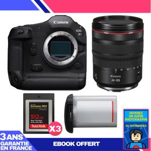 Boitier Canon EOS R1 + RF 24-105mm f/4 L IS USM + 3 SanDisk 512GB Extreme PRO CFexpress Type B + Canon LP-E19 + Ebook 'Devenez Un Super Photographe - Neuf