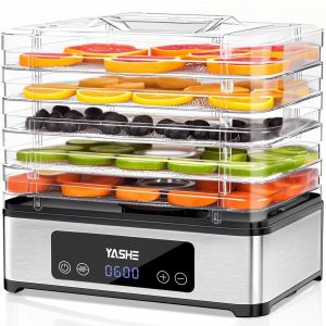 D&eacute;shydrateur Alimentaire 400W YASHE, S&eacute;choir &agrave; Aliments &agrave; 5 Plateaux, Temp&eacute;rature et Minuterie R&eacute;glables pour Viande S&eacute;ch&eacute;e, Herbes, Fruits et Friandises pour Chiens, en Inox, Pratique et Efficace - Neuf