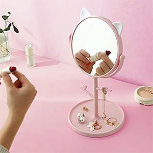 Miroir de courtoisie en forme d'oreilles de chat avec rotation &agrave; 180&deg; et base amovible - Neuf