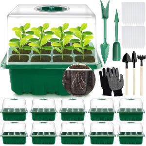 KALANKA-Mini Serre pour Plantes, 10 Pi&egrave;ces 120 Cellules Int&eacute;rieure Plateau Semis, Serre Int&eacute;rieure P&eacute;pini&egrave;re Bo&icirc;te Propagateur Jardin, Bac &agrave; Semis P&eacute;pini&egrave;re Bo&icirc;te avec &Eacute;tiquettes Outils de Jardinage - Neuf