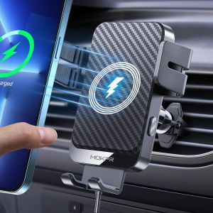 JGD-Chargeur Induction Voiture - Support Telephone Voiture Induction Charge Rapide 15W sans Fil pour Iphone, Samsung, LG, Huawey - Clip Sûr, Réglage Automatique, Recharge Téléphone avec Coque - Neuf