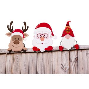 Lot de 3 d&eacute;corations m&eacute;talliques de No&euml;l pour cl&ocirc;ture ext&eacute;rieure, id&eacute;ales pour les f&ecirc;tes de fin d'ann&eacute;e dans le jardin. - Neuf