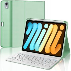 Coque Clavier iPad Mini 7 (A17 Pro)/6 8.3 Pouces, Rechargeable Etui Clavier AZERTY D&eacute;tachable pour iPad Mini 7 8.3"" 2024/6 8.3"" 2021, Vert Gazon - Neuf