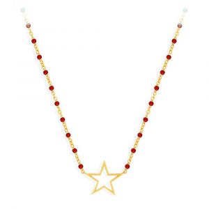Collier Argent Dor&eacute; &Eacute;toile Et Pierre Rouge - Neuf