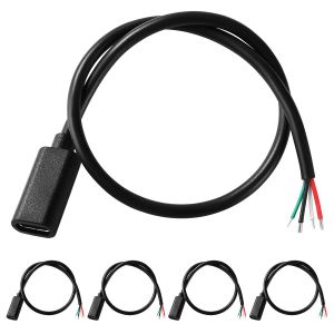 5 Pièces 30cm 22awg Queue De Cochon Usb Type-C Femelle, 5v 3a Type-C Vers Fil Nu À 4 Broches, Câble De Queue Rallonge D'alimentation, Pour Bricolage - Neuf