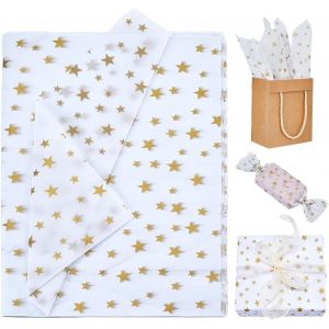 100 Papier De Soie Imprimé Étoile Dorée Blanc Avec Étoiles Dorées Papier D'emballage Métallique Sacs Cadeaux Étoiles Dorées Papier Artisanal Recyclable Pour Bricolage Emballage Cadeau - Neuf