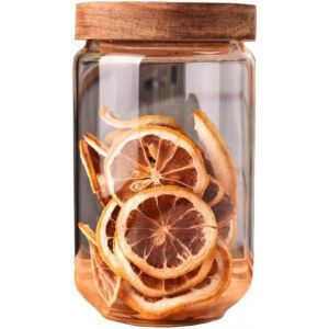 Bocal De Stockage Alimentaire En Verre Transparent 750ml Avec Couvercle Hermétique En Bois D'acacia,Récipient De Nourriture Pour Café Grains Bouteille D'épices Sucre Biscuits Noix Bonbons - Neuf