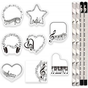 8PCS Notes Autocollantes Thème Musical Sticky Notes avec 4PCS Crayons Notes de Musique,Bloc-Notes à Thème Musical HB Standard Crayon Musique,Musique Papeterie pour Convient aux Bureau,Ecole,Maison - Neuf