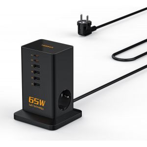 Soui-Bloc Chargeur Usb C Multiple,Pd 65w Chargeur Rapide Gan Avec 6 Ports (4 A Et 2 C) Et 2 Prises,Prise Usb Secteur,Station De Charge Avec Câble 2m Pour Le Bureau Et Les Voyages - Neuf