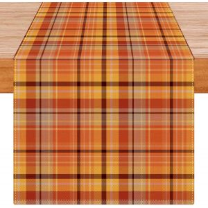 Moiuy-Chemin De Table Automne Orange À Carreaux Décoration De Table Moderne Rustique Rectangulaire Géométrique Lavable Nappe De Ferme Pour Cuisine Intérieur Fête Jardin Salle À Manger 40x140 Cm - Neuf