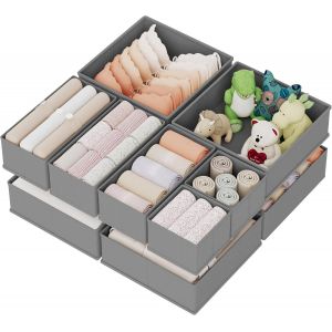 MEVRONISSHOP-Lot de 10 Organisateur de Tiroir, Bo&icirc;te de Rangement pour Sous-v&ecirc;tements, pour Chaussettes, Soutiens-gorge, Culottes, Cravates, &Eacute;charpes, Gris - Neuf