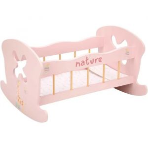 Lit &agrave; bascule en bois - Arias - 50x39,5x29,5 cm - Rose - Oreiller inclus - Couvre-lit assorti - &Agrave; partir de 3 ans - Neuf