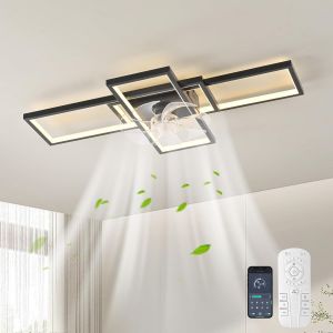 SUBZONAL-Ventilateur Plafond avec Lumiere et T&eacute;l&eacute;commande,Ventilateurs de Plafond LED Modernes &agrave; Intensit&eacute; Variable,Moteur R&eacute;versible Silencieux &agrave; Vitesse du Vent R&eacute;glable pour Salon,60W,90 cm Noir - Neuf