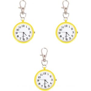 Lot De 3 Montres De Poche Rétro Chronographe Sport Porte-Clés Pour Hommes Et Femmes Montre Vintage Avec Pendentif Chaîne Collier Montre De Poche Jaune À La Mode - Neuf