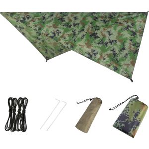 Eryi-Bâche Anti-Pluie Tarp Toile De Tente Imperméable Abri De Randonnée Parasol Portable Auvent Anti Uv Pour Camping Trekking (03 Camouflage + Accessoires) - Neuf
