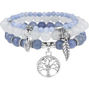 Kalanka-3 Pcs Bracelet Pierre Naturelle Femme,Boho Bracelet Perles Femme Avec Pendentif Arbre De Vie,Bracelets De Yoga Femmes,17-24 Cm Bracelets Pierre Coloré,Bijoux Cadeau Pour Femmes Fille - Neuf