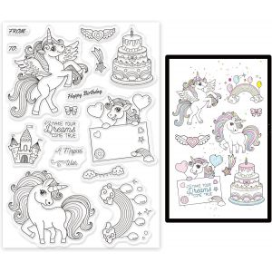Tampon Transparents En Silicone Motif De Licorne Coeur Gâteau Arc En Ciel Et Mot Clear Timbre Pour Date D'anniversaire Scrapbooking Album Photo Décorations Fabrication De Cartes - Neuf