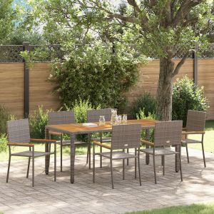 Ensemble De Salle &Agrave; Manger De Jardin Vidaxl 7 Pi&egrave;ces Gris Poly Rattan, Chaises De Jardin Empilables Vidaxl Avec Coussins 2 Pcs Gris Poly Rattan - Neuf