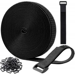 MEVRONISSHOP-Sangle Scratch, Avec Attache en Scratch Robustes 2.5 cm x 5 m Avec 20 Boucles &iquest; Ajustables, R&eacute;utilisable Attaches de C&acirc;ble C&acirc;ble Management Facile &agrave; Couper (Noir) - Neuf