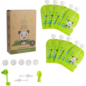 Kalanka-|Lot De 10| Gourde Compote Rechargeable 140 Ml &iquest; Gourde R&eacute;utilisable &iquest; &Eacute;cologique Et Z&eacute;ro D&eacute;chets &iquest; Facile &Agrave; Remplir Et &Agrave; Nettoyer Bonus: Goupillons, Cuill&egrave;re, Embout, Bouchons - Neuf