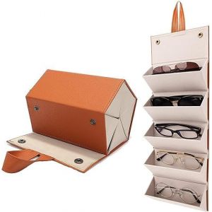 Boîte De Rangement Pour Lunettes, Étui De Voyage Pliable À 5 Emplacements En Cuir Synthétique Pour Lunettes De Soleil, Pour Femmes Hommes - Neuf