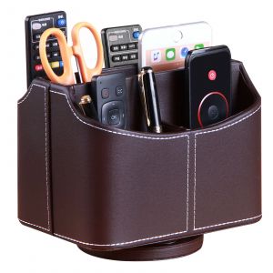(Marron) Support de télécommande en cuir PU, boîtier de télécommande TV rotatif à 360°, boîte de rangement de bureau, stylo, livres, téléphone, boîte de rangement de télécommande - Neuf